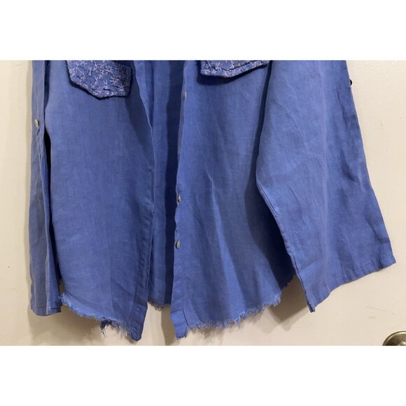 100 % Pure Linen Shirt Women Vintage Linen Made In Italy Embroidered Collar Sz M - Picture 9 of 11